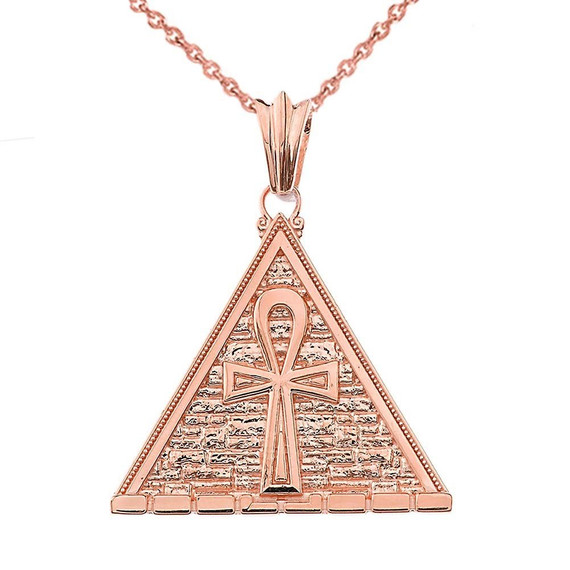 Bold Ankh Pyramid Pendant Necklace in Gold(Yellow/Rose/White)