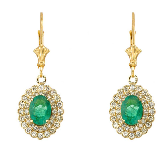 Genuine Emerald & Diamond Earrings(Available in Yellow/Rose/White)