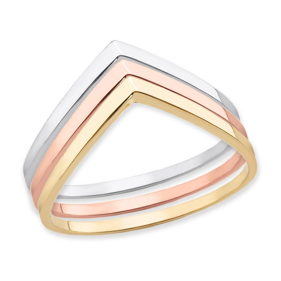 Gold Wish Bone Chevron Stackable V-Shape Ring (Available in Yellow/Rose/White Gold)