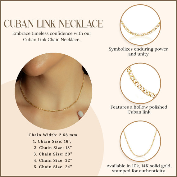 2.68mm Hollow Men's Gold Miami Cuban Link Chain Necklace