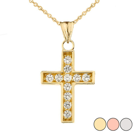 Dainty-Chic CZ Cross Pendant Necklace in Gold Yellow/Rose/White