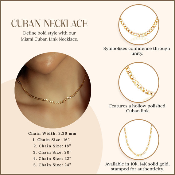 3.36mm Hollow Men's Gold Miami Cuban Link Chain Necklace