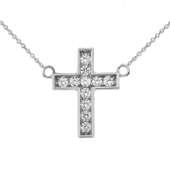 Dainty-Chic CZ Cross Necklace in 14K  White Gold