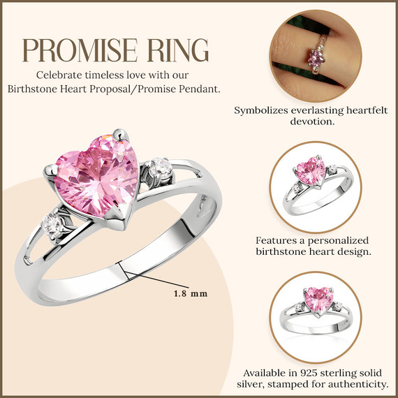 Sterling Silver Personalized Birthstone Heart Proposal/Promise Ring