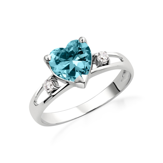 Sterling Silver Personalized Birthstone Heart Proposal/Promise Ring