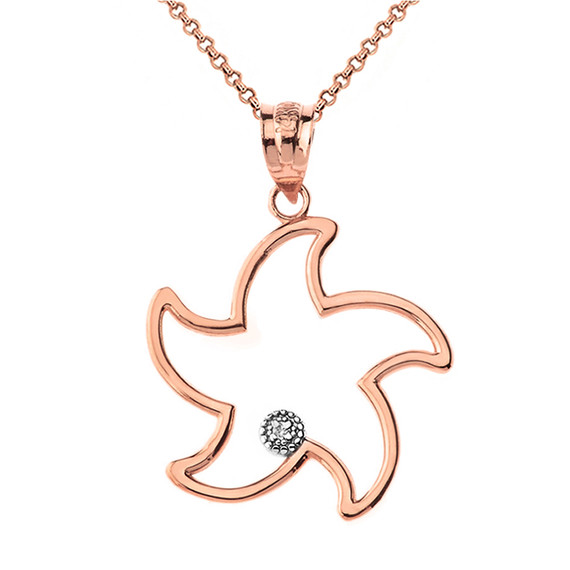 Starfish Outline Solitaire Pendant Necklace in Gold (Yellow/Rose/White)