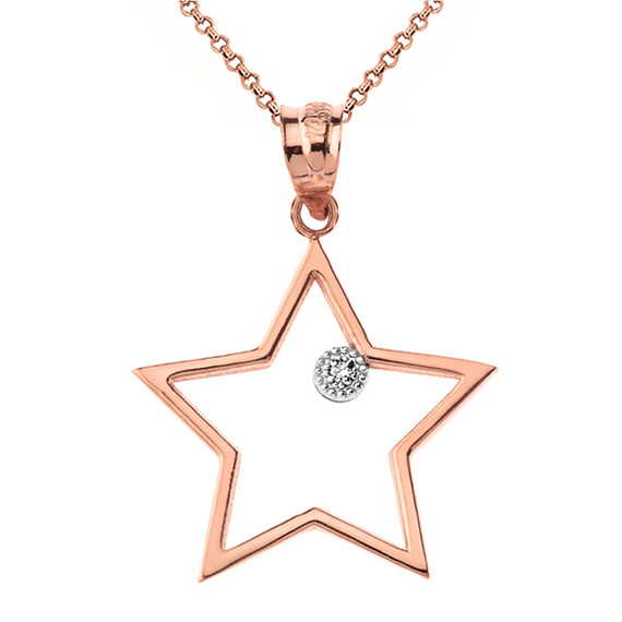 Star Outline Solitaire Pendant Necklace in Gold (Yellow/Rose/White)