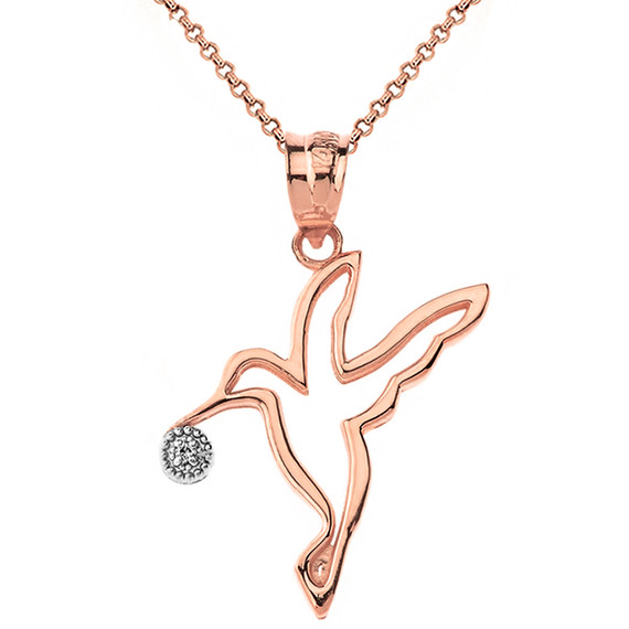 Solid Rose Gold Hummingbird Outline Solitaire Pendant Necklace