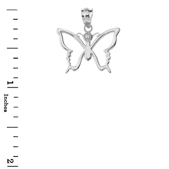 Solid Gold Butterfly Outline Solitaire Pendant Necklace (Available in Yellow/Rose/White Gold)