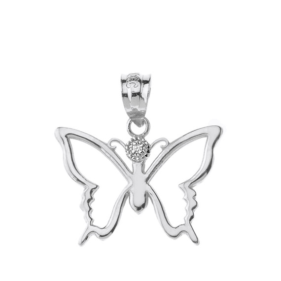 Solid Gold Butterfly Outline Solitaire Pendant Necklace (Available in Yellow/Rose/White Gold)