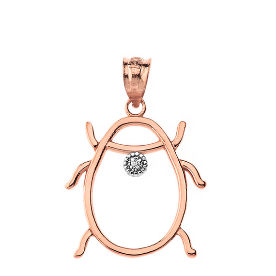 Solid Rose Gold Ladybug Outline Solitaire Pendant Necklace
