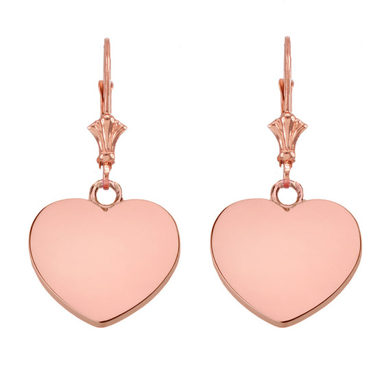 Solid Yellow Gold Simple Heart Leverback Earrings(Available in Yellow/Rose/White Gold)