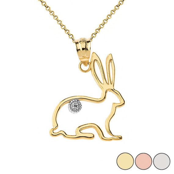 Jack Rabbit Outline Solitaire Pendant Necklace in Gold (Yellow/Rose/White)