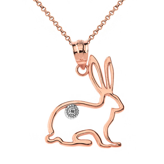 Solid Rose Gold Jack Rabbit Outline Solitaire Pendant Necklace