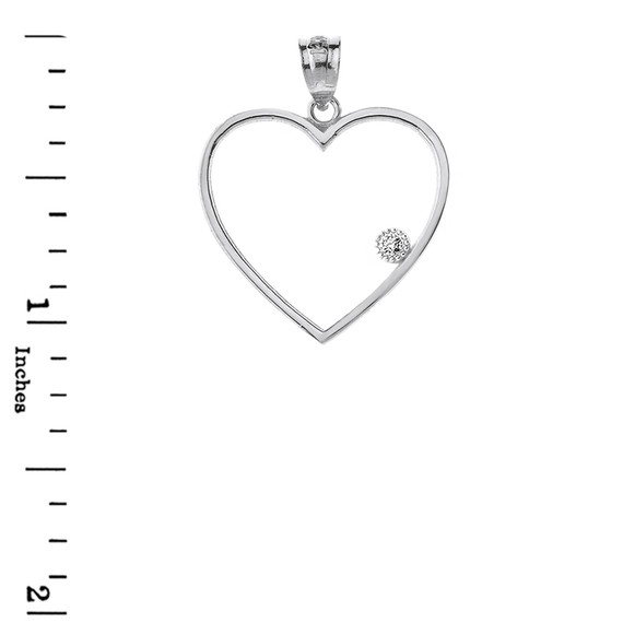 Heart Outline Solitaire Pendant Necklace in Gold (Yellow/Rose/White)