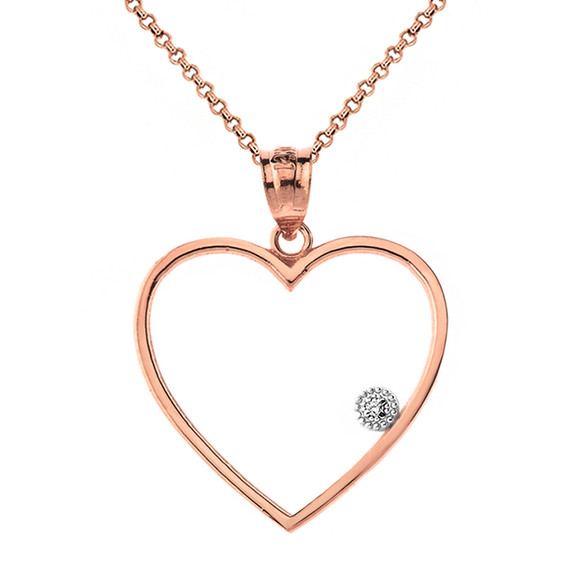 Solid Rose Gold Heart Outline Solitaire Pendant Necklace