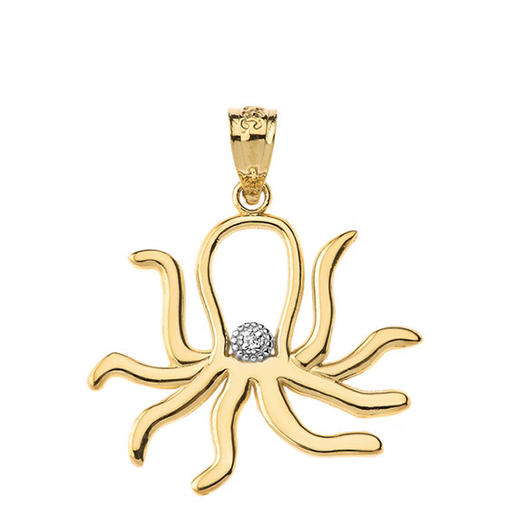 Octopus Outline Solitaire Pendant Necklace in  Gold (Yellow/Rose/White)