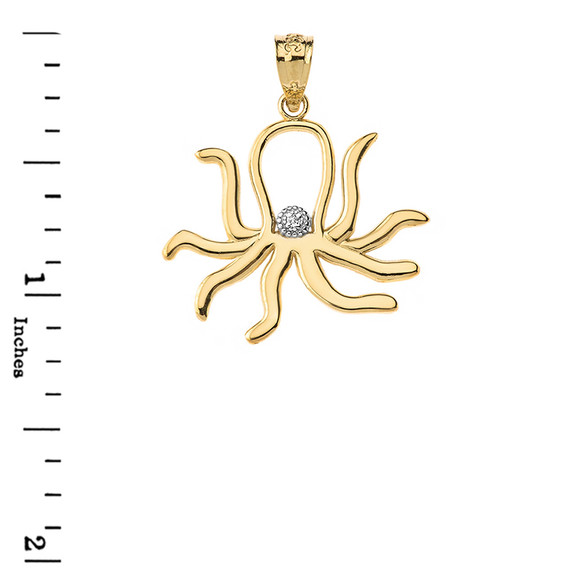 Octopus Outline Solitaire Pendant Necklace in  Gold (Yellow/Rose/White)