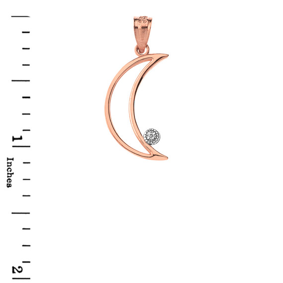 Solid Rose Gold Crescent Moon Outline Solitaire Pendant Necklace