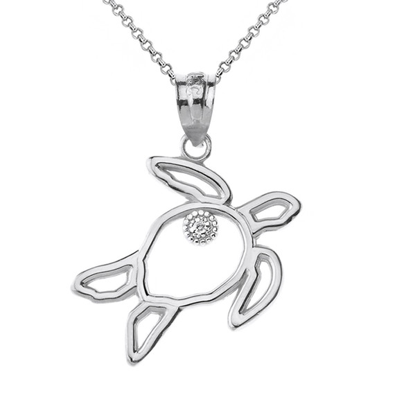 Sterling Silver Sea Turtle Outline Solitaire Pendant Necklace