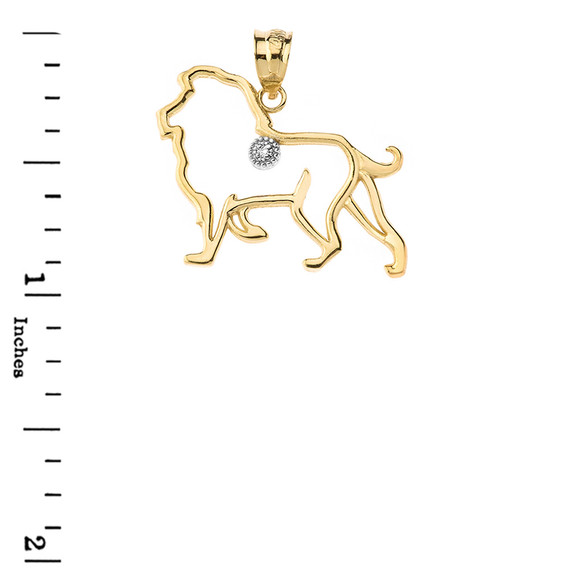 Lion Outline Solitaire Pendant Necklace in Gold (Yellow/Rose/White)