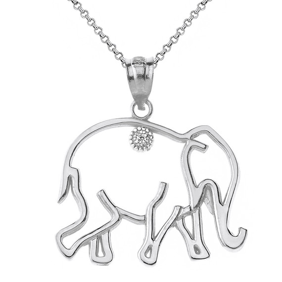 Elephant Outline Solitaire Pendant Necklace in Gold (Yellow/Rose/White)