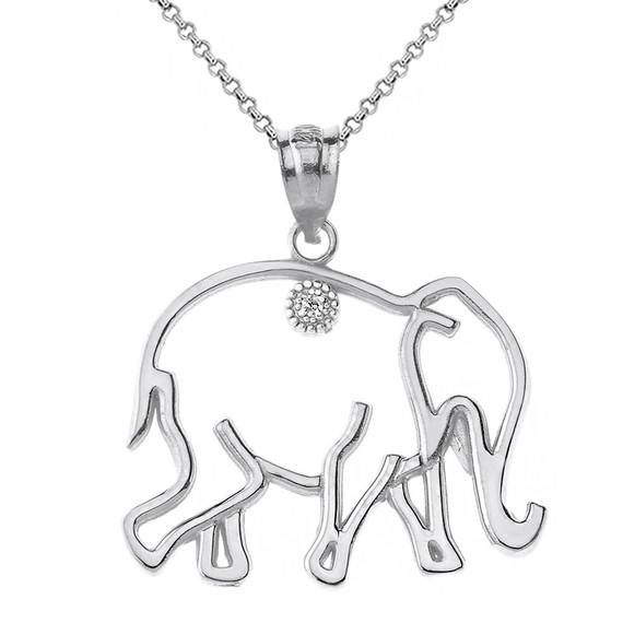 Sterling Silver Elephant Outline CZ Pendant Necklace