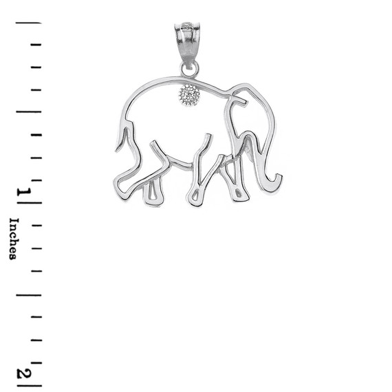 Sterling Silver Elephant Outline CZ Pendant Necklace