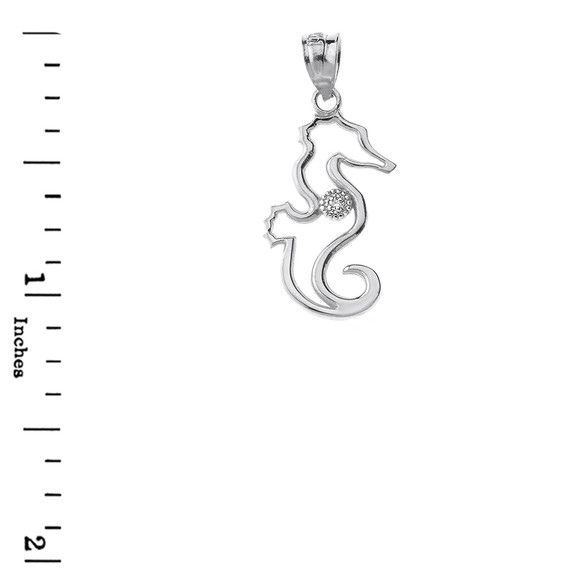 Solid White Gold Seahorse Outline Solitaire Pendant Necklace