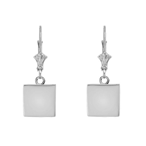 Solid Sterling Silver Simple Square Shaped Leverback Earrings