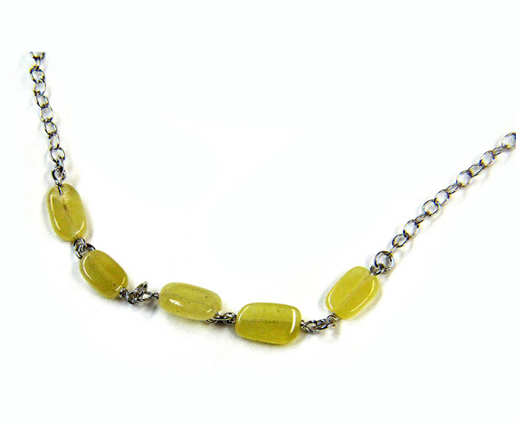 Gemstone Necklaces - Intrigue Peridot Quartz Long Necklace in Sterling Silver 46 Inch