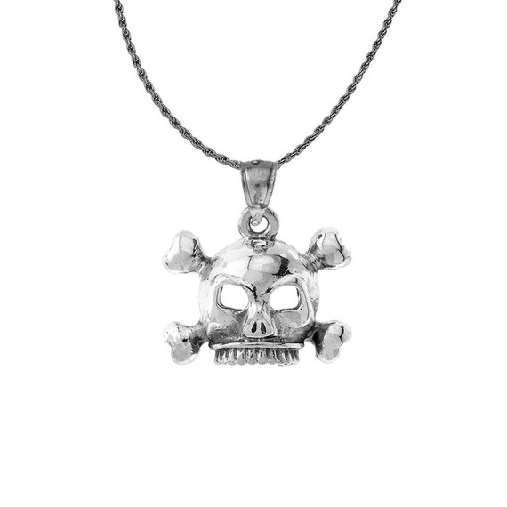 Vintage Style Skull & Bones Pendant Necklace in Sterling Silver