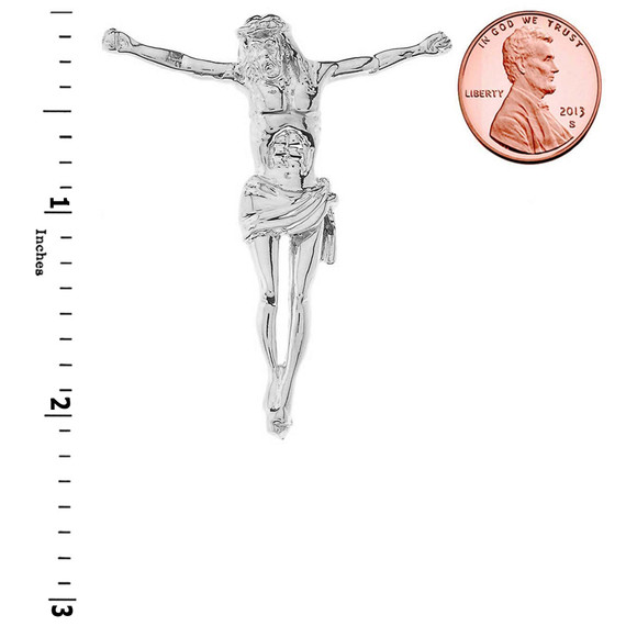 Jesus Body Crucifix Pendant Necklace With Hidden Bail in White Gold (2.15")