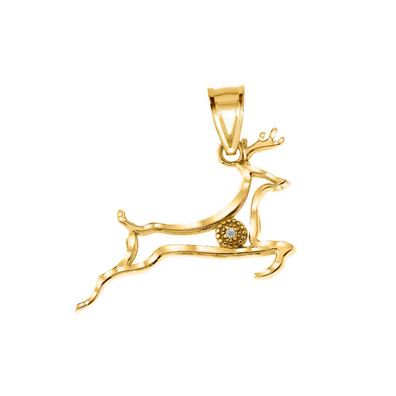 Diamond Running Deer Pendant Necklace in Gold (Yellow/Rose/White)