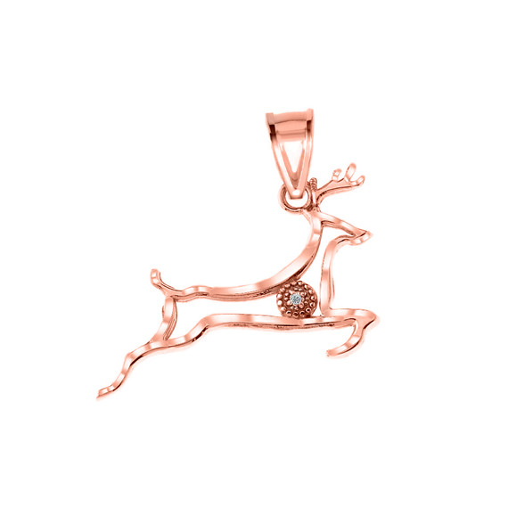 Diamond Running Deer Pendant Necklace in Rose Gold