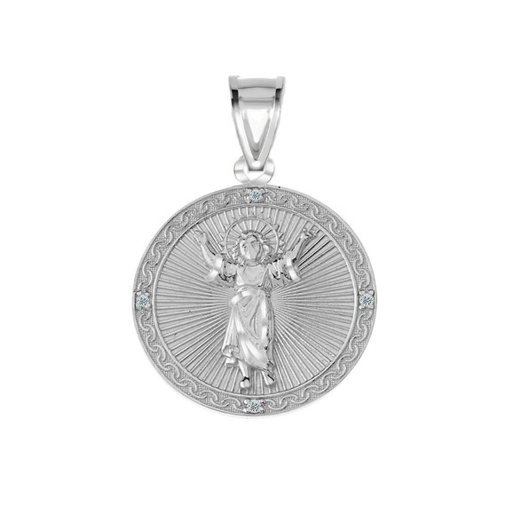 Divino Niño Jesus Round Medallion Pendant Necklace with CZ in .925 Sterling Silver