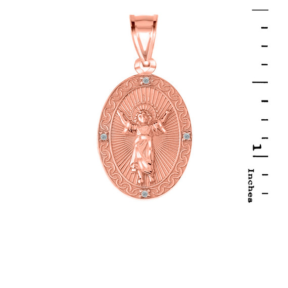 Diamond Divino Niño Jesus Oval Medallion Pendant Necklace in Gold (Yellow/Rose/White)