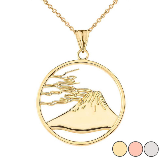 Gold Japanese Mount Fuji Pendant Necklace