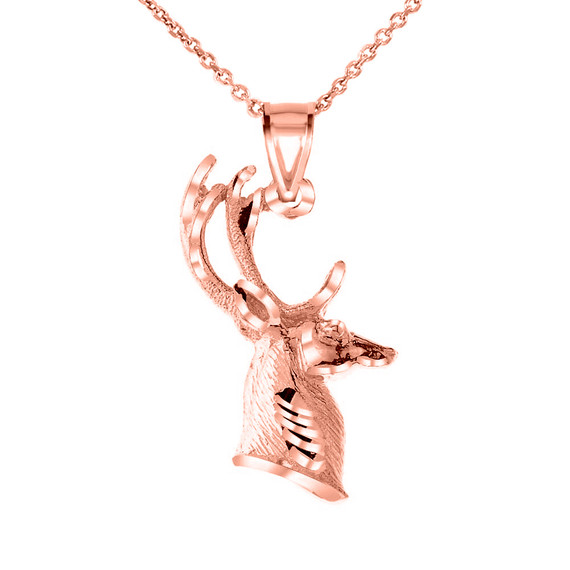 Textured Deer Head Pendant Necklace in Gold (Yellow/Rose/White)