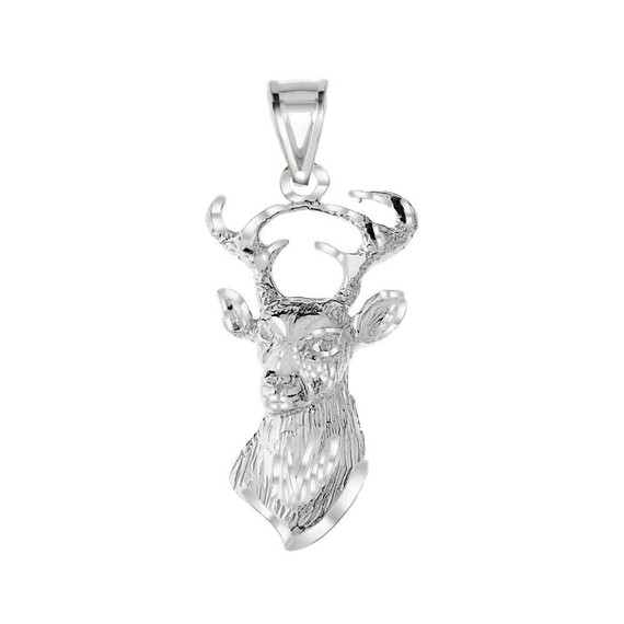 Texturized Buck Deer Head Pendant Necklace in .925 Sterling Silver