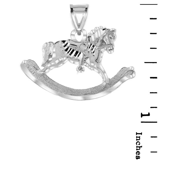 Texturized Rocking Horse Pendant Necklace in White Gold