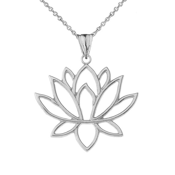 Double Sided Lotus Flower Pendant Necklace in Sterling Silver