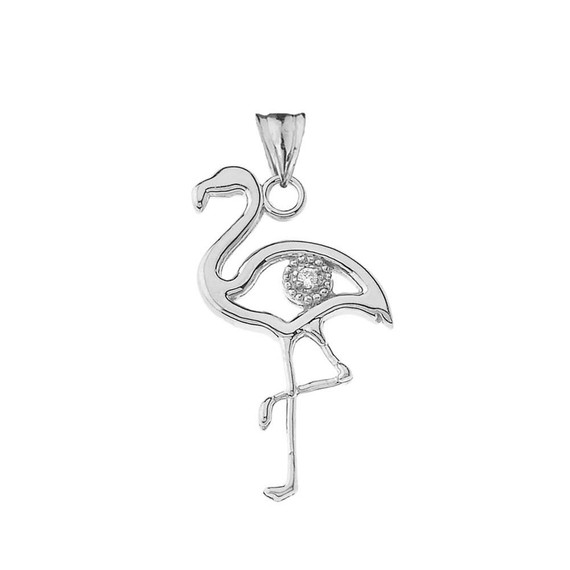 Diamond Flamingo Pendant Necklace in White Gold