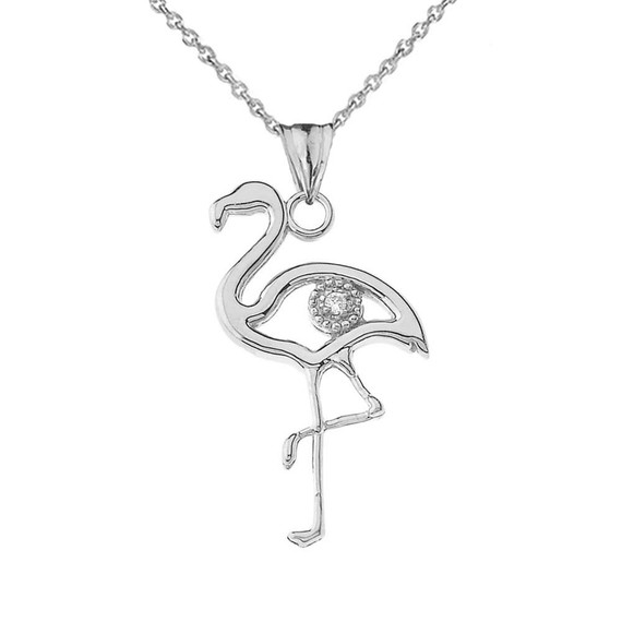 Diamond Flamingo Pendant Necklace in Sterling Silver