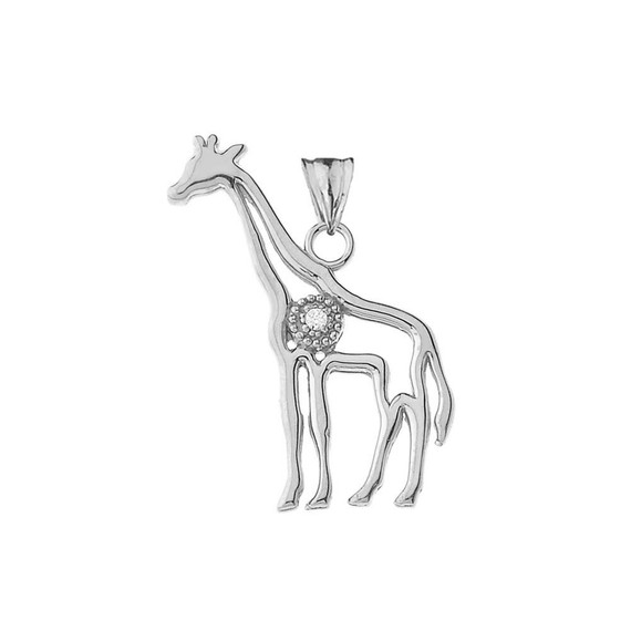 Diamond Giraffe Pendant Necklace in Sterling Silver