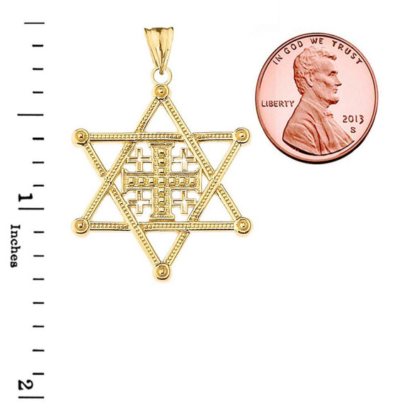 Star of David Jerusalem Cross Pendant Necklace in Gold (Yellow/Rose/White)