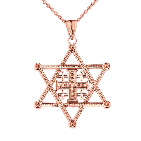 Star of David Jerusalem Cross Pendant Necklace in Rose Gold