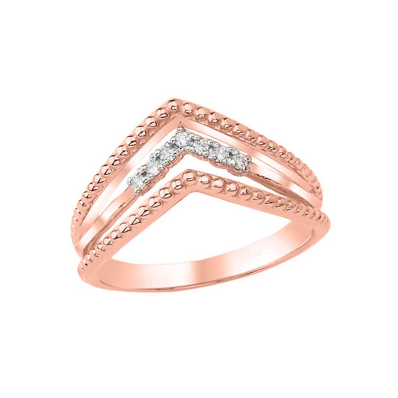 Diamond Multi-Row Chevron Beaded Ring in Rose Gold