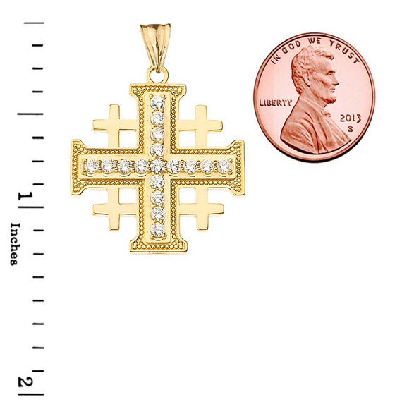 CZ Jerusalem Cross Pendant Necklace in Gold (Yellow/Rose/White)