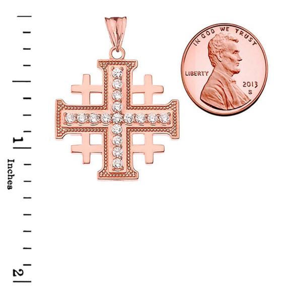 CZ Jerusalem Cross Pendant Necklace in Rose Gold